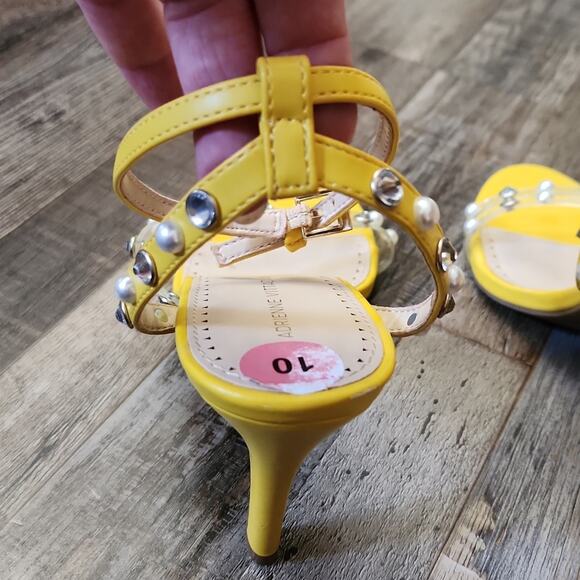 Adrienne Vittadini Yellow High Heel Sandals Studded Faux Pearl & Rhinestones 10 - Picture 8 of 9